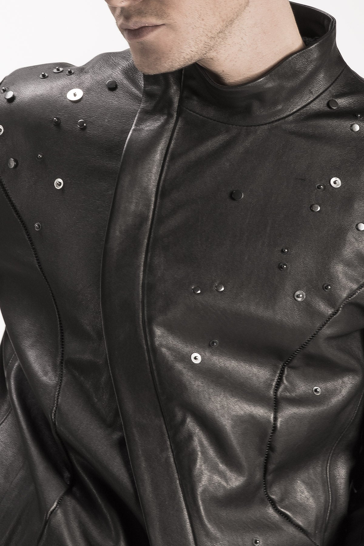 Press-Stud Detail Leather Jacket