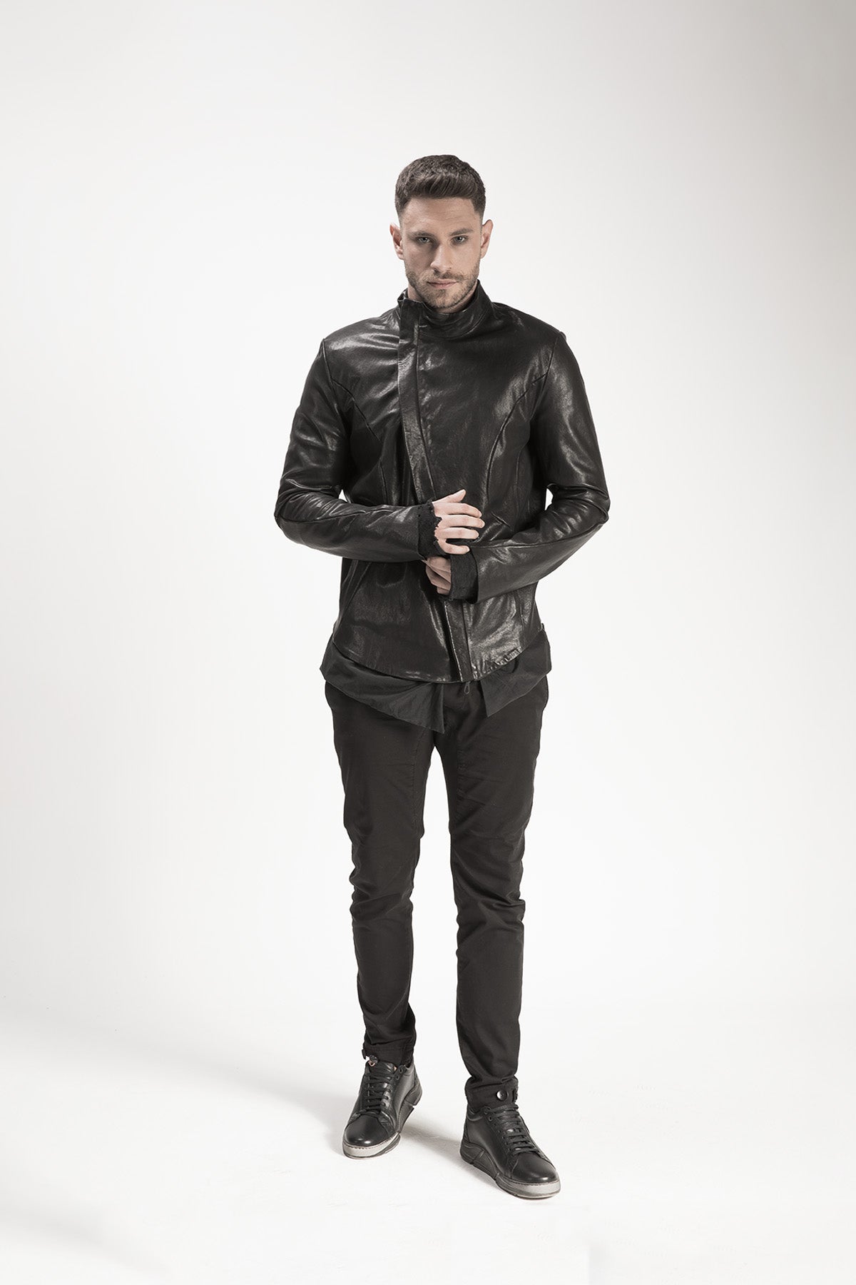 Asymmetrical Zip Leather Jacket