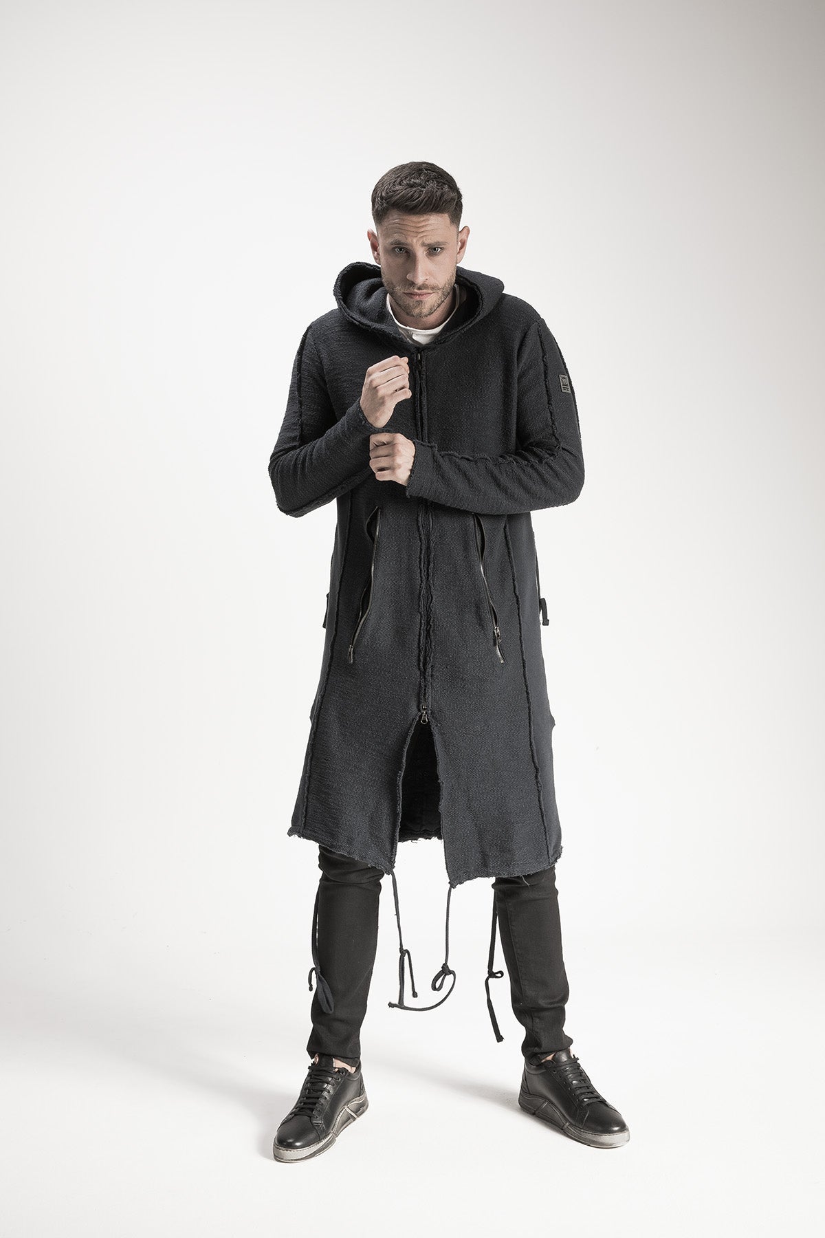 Black Long Hood Zip Cardigan